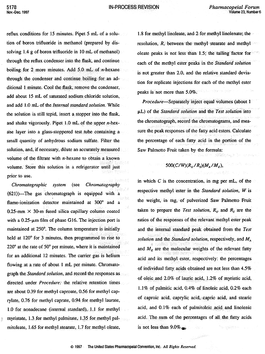 Saw Palmetto Pharmacopeial Forum